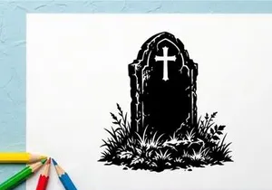 Silhouette of a Cross on a Tombstone in a Cemetery Scene