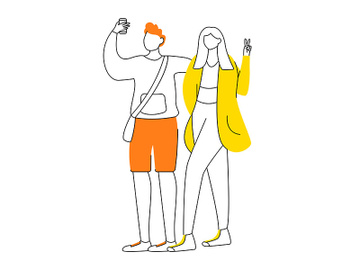 Young couple taking selfie with smartphone flat contour vector illustration preview picture