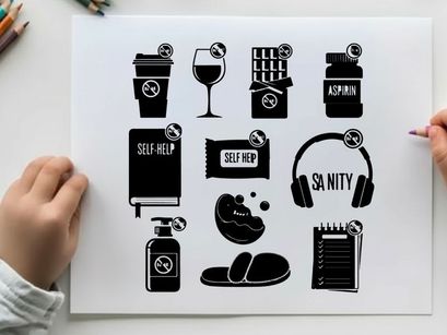 Silhouette icons for mental health and self care silhouette