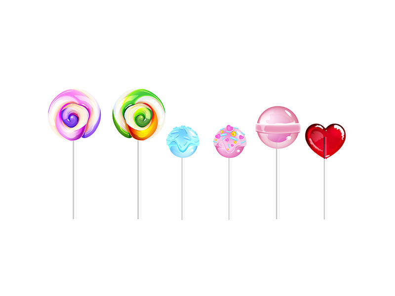 Lollipops, sugar candies realistic vector illustrations set