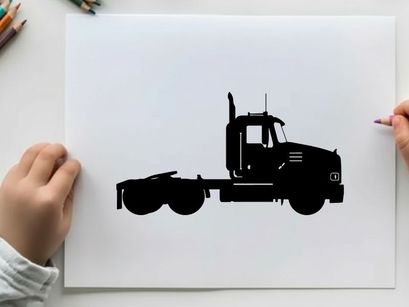Silhouette of a semi truck on a white background