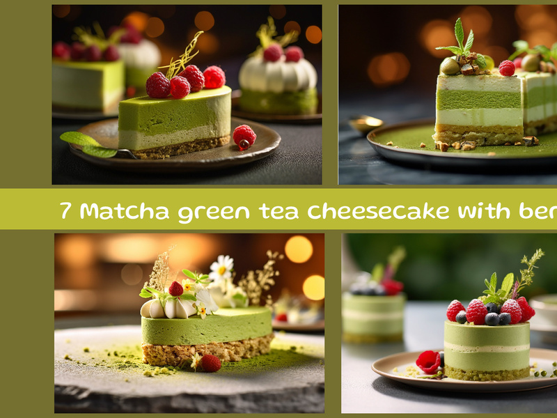 Matcha green tea cheesecake with berries