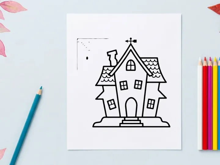 Ilustración de línea artística de una casa de jengibre acogedora. Hogar festivo en estilo vectorial con nieve y decoraciones de caramelo para diseños navideños.