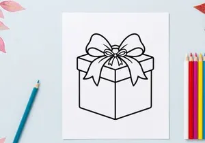 Ilustração de arte em linha de caixa de presente de Natal com laço para página de colorir de feriado.
