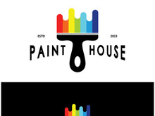 logo icon illustration house paint with a blend of brushes and rollers for house wall paint design, minimalist house, painting, interior, building, property business, wallpaper, vector concept