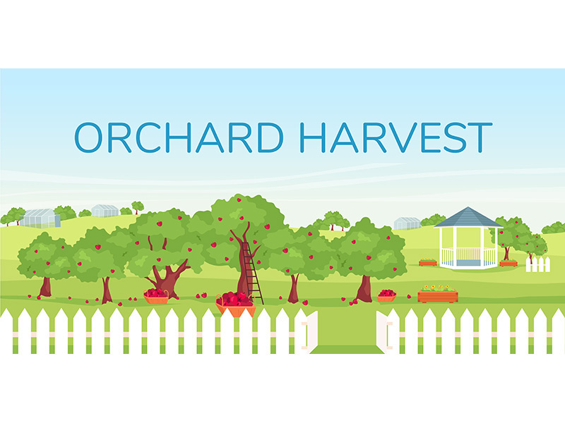 Orchard harvest banner flat vector template