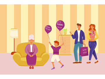 Family celebration grandma birthday flat vector illustration preview picture