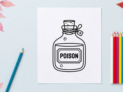 Poison bottle with skull and crossbones warning label. Hazardous chemical container for safety and danger illustration.