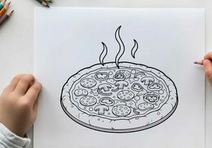 Steaming hot pizza top view flat design vector illustration