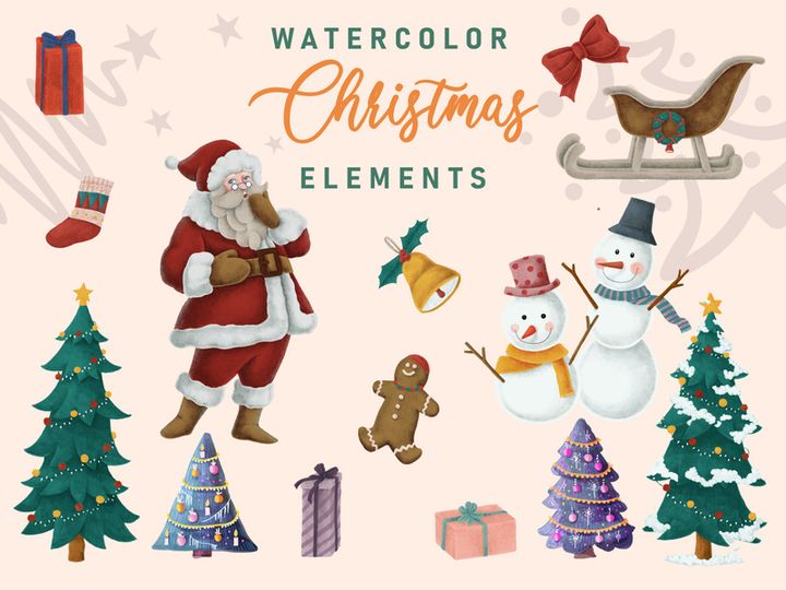 Christmas tree decorative gift, Pine happy new year holiday snowman, santa, elements, bell.