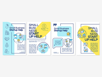 Small business startup help blue and yellow brochure template preview picture
