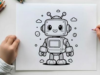 Cute robot mascot happy face vector illustration flat design