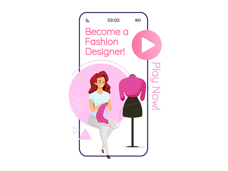 Become fashion designer cartoon smartphone vector app screen