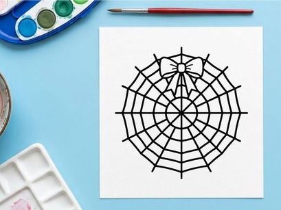 Desain jaring laba-laba geometris untuk dekorasi Halloween. Ilustrasi vektor hitam putih pola laba-laba simetris.