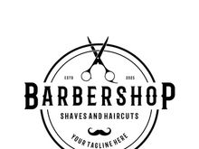 Barbershop logo vintage, retro, haircut, shaving, with scissors, shaving pole, comb, razor. for business, emblems, labels, barber shops, badges.