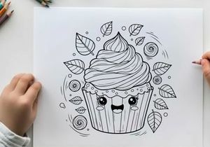 Cute cupcake with swirl frosting and face vector illustration