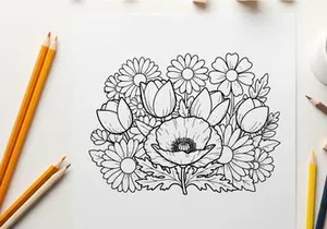 White daisies and poppy flowers bouquet vector illustration