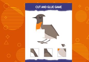 10 Pages Cut and glue game for kids with birds. Cutting practice for preschoolers. Education worksheet.