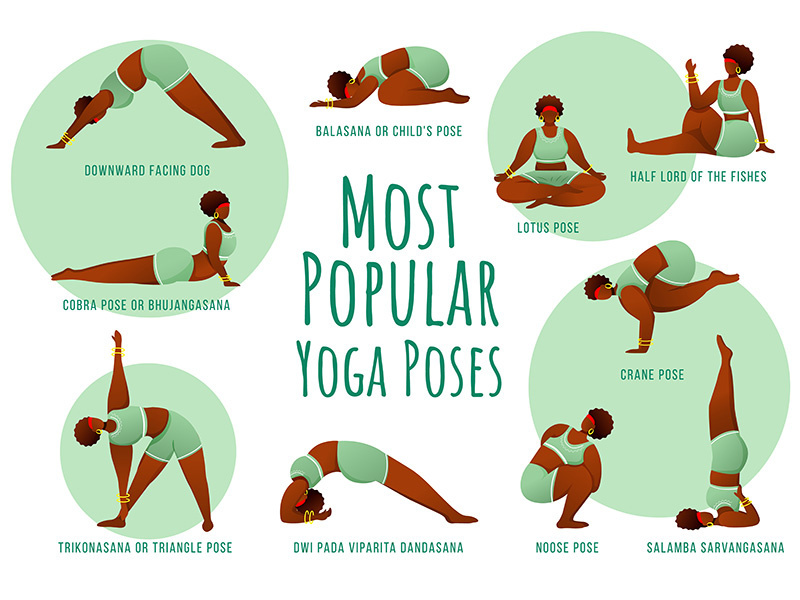 Popular yoga poses green vector infographic template