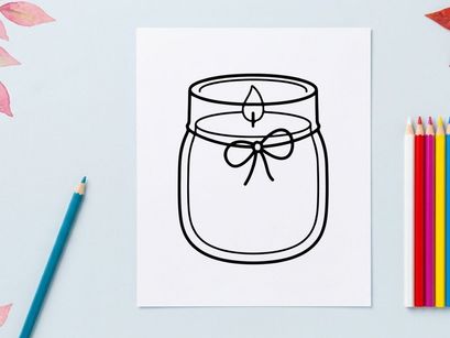 Scented candle in a glass jar icon. Minimalist line art illustration of a wax candle.