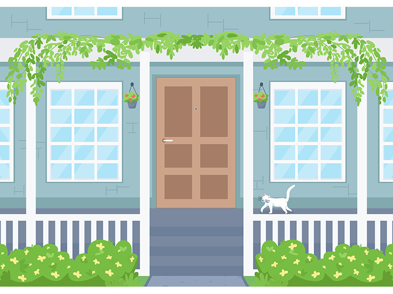 Home exterior flat color vector illustration