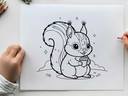Cute squirrel eating acorn flat design vector illustration