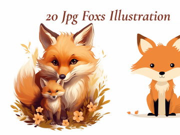 Illustration of a fox and a cute fox cub preview picture