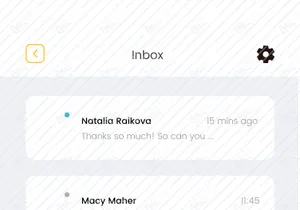 My Profile and Inbox screens for mobile app