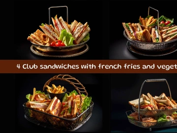 Club sandwiches with french fries and vegetables preview picture
