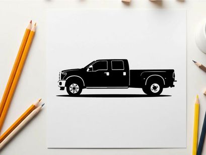Silhouette of a black pickup truck with a long bed