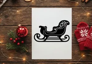Black silhouette of a decorative Christmas sleigh isolated on a white background