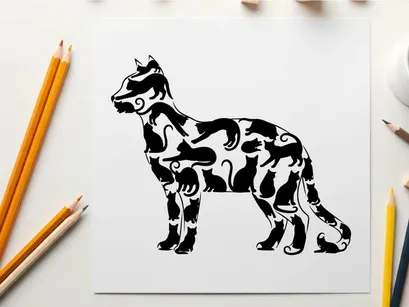 Silhouette of a dog in a standing position profile view