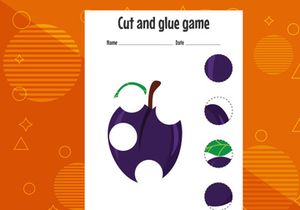 10 Pages Cut and glue game for kids with fruits. Cutting practice for preschoolers. Education page