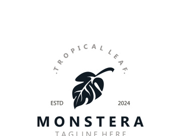 Monstera deliciosa leaf nature logo design, flat plant icon design illustration template preview picture