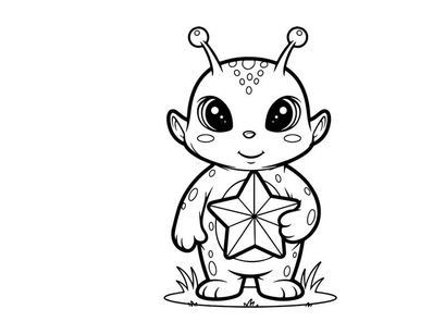 Cute alien holding star vector illustration flat design