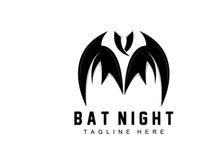 Bat Logo, Hanging Bat Animal Vector, Hallowen Night Animal Icon Design