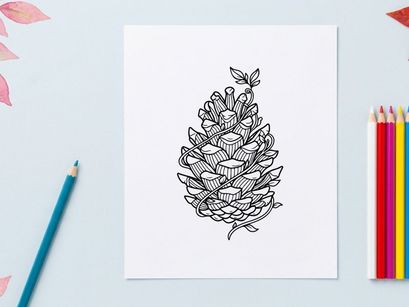 Decorative pine cone illustration for seasonal design. Artistic botanical drawing for crafts and decor projects.
