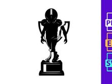 Black and white illustration of a football player trophy award statue figurine