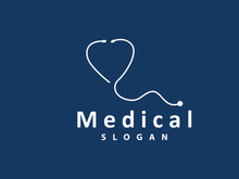Stethoscope Logo, Simple Line Model Health Care Logo Design