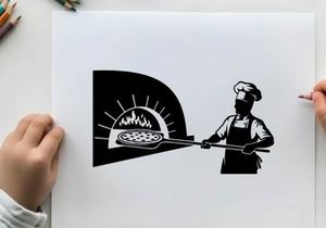 pizza chef baking in wood oven vector illustration