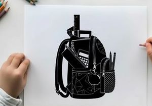 Silhouette of a school backpack with supplies