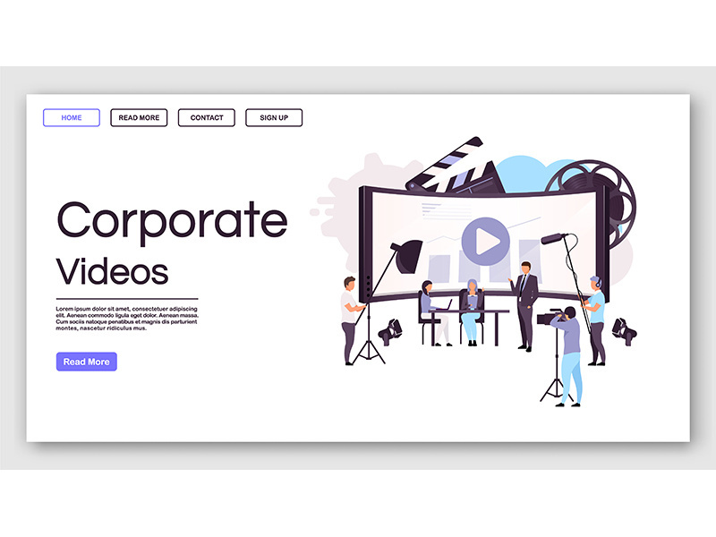 Corporate videos landing page vector template