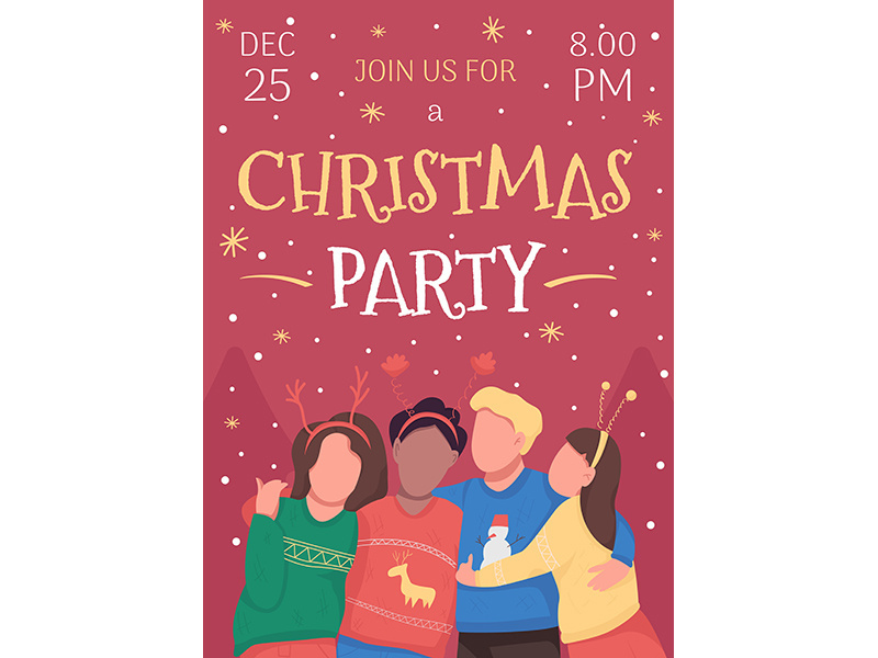 Christmas party poster flat vector template