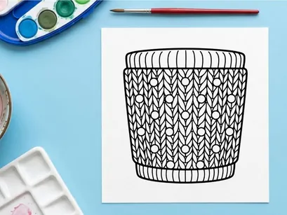 Knitted cup cozy outline illustration for Christmas holiday coffee mug design