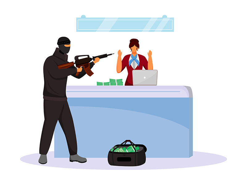 Armed robbery flat color vector faceless character