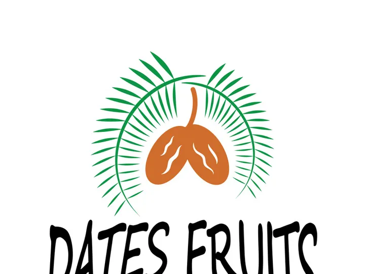 Diseño de logo de planta de dátiles con hojas, semillas y palmera aislada sobre fondo blanco, planta orgánica exótica.