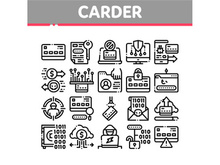 Carder Hacker Collection Elements Icons Set Vector