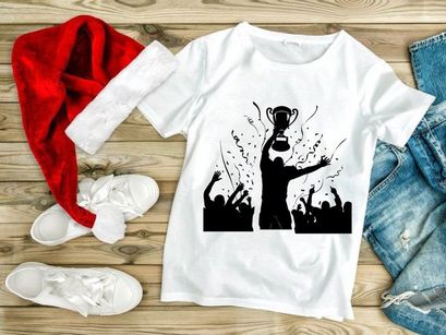 Victory celebration silhouette with trophy and confetti