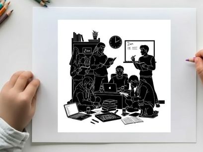 Silhouette of a group of people working together in an office setting silhouette