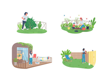 Spring garden maintenance flat color vector faceless character set preview picture